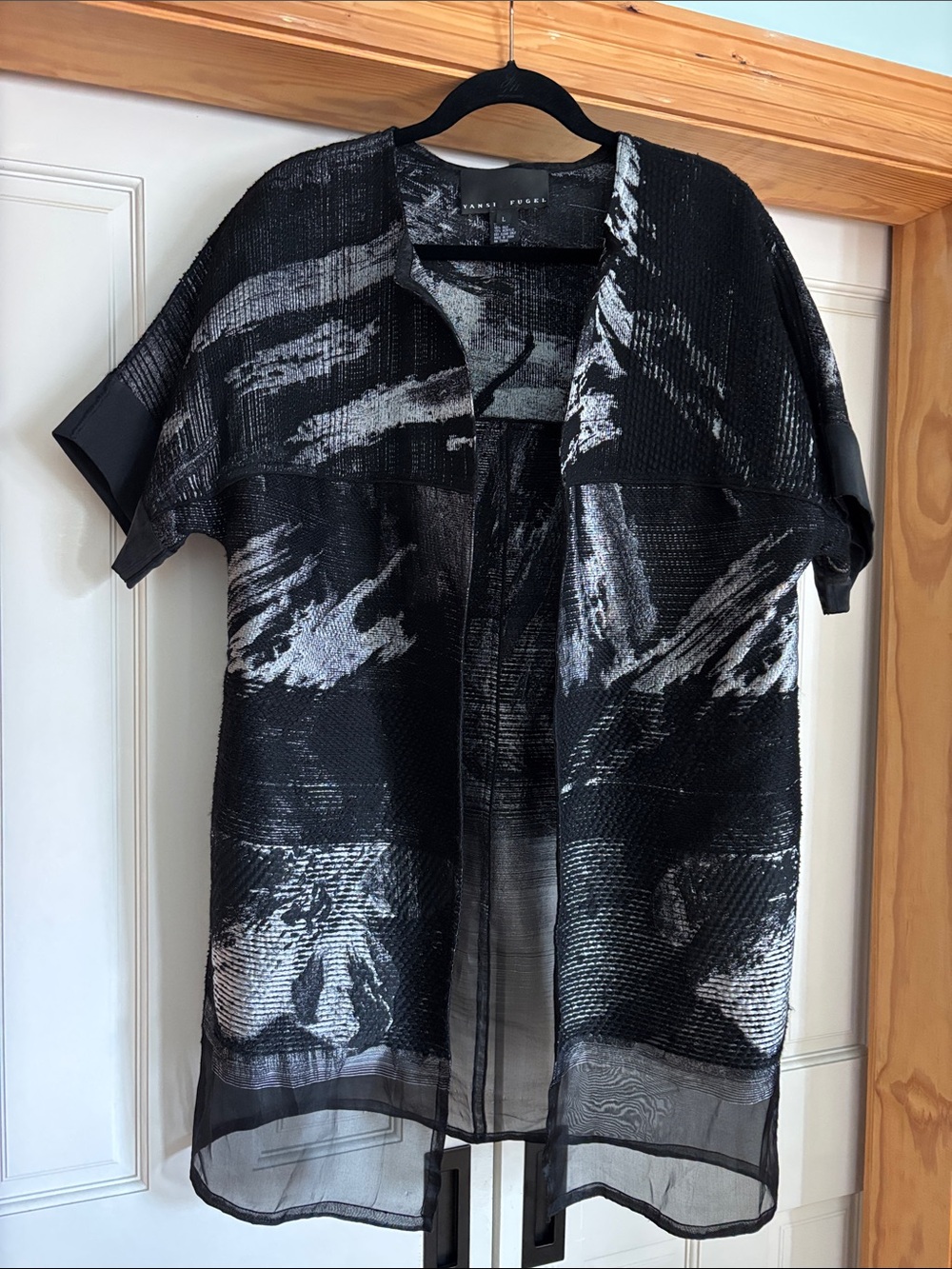 Yansi Fugel Black and White Short-Sleeve Sheer Coatigan